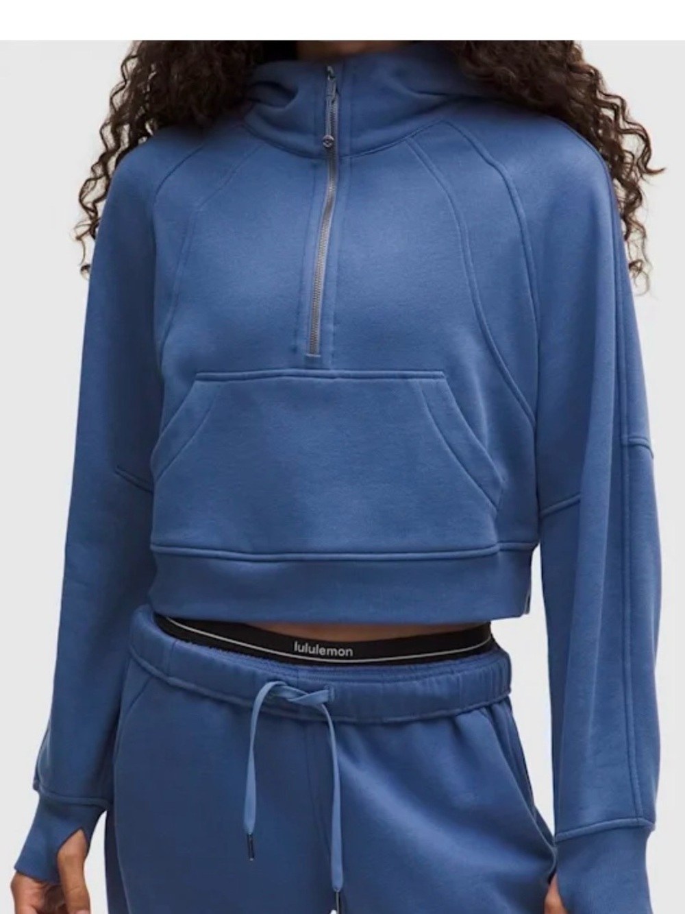 lululemon athletica Women's Blue Cropped Quarter-Zip Hoodie